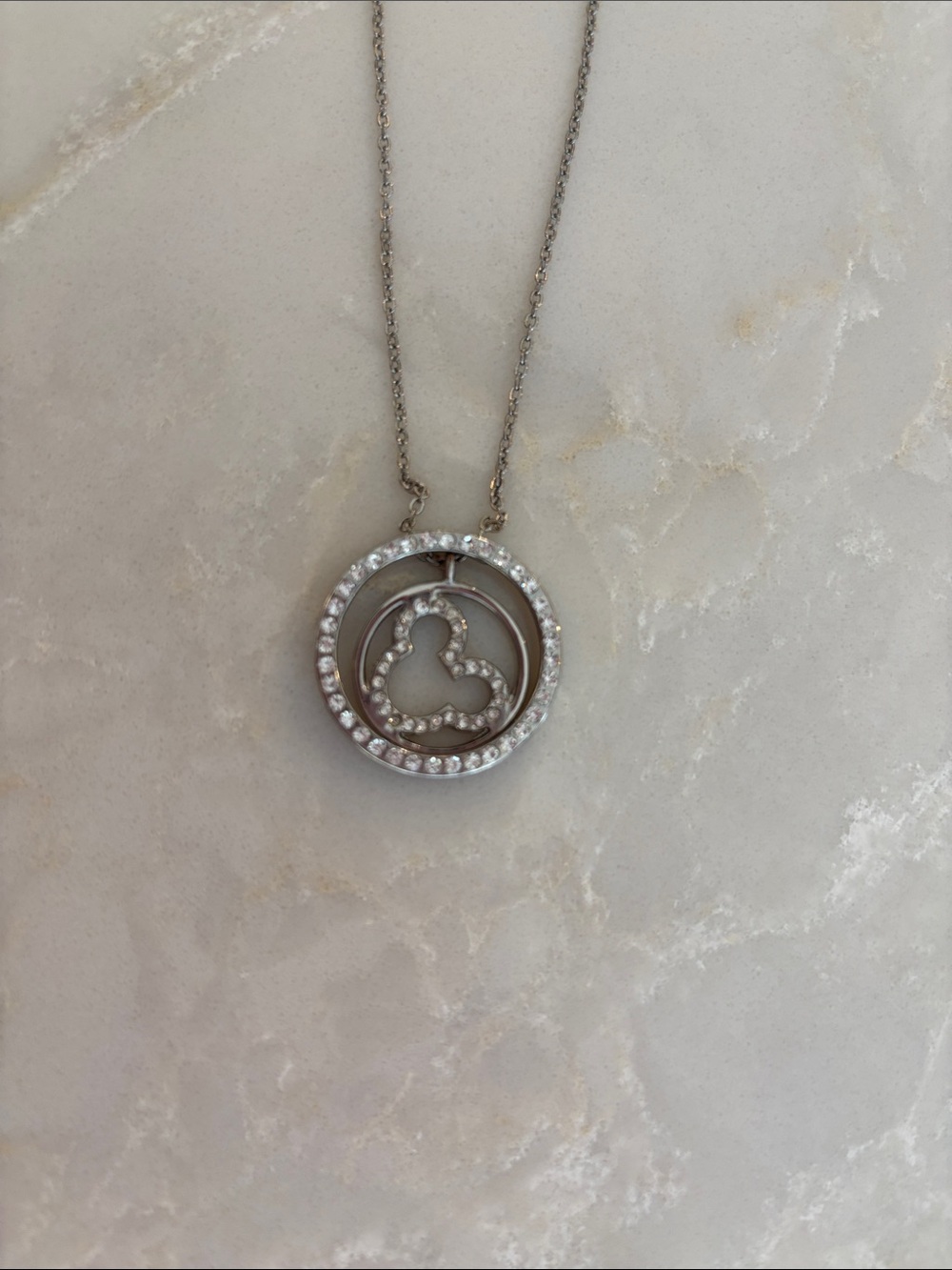 Disney Silver Crystal Mickey Circle Pendant Necklace